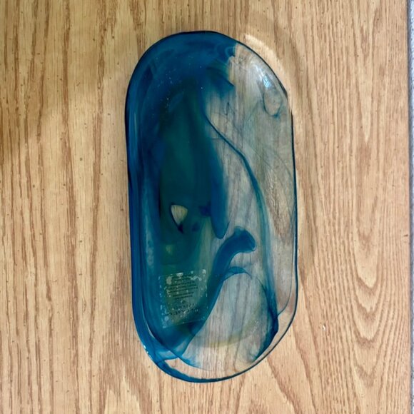 New Artistic Accents Blue Swirl Oval Serving Tray/Trinket Dish 10 " x 6 " - Picture 2 of 5